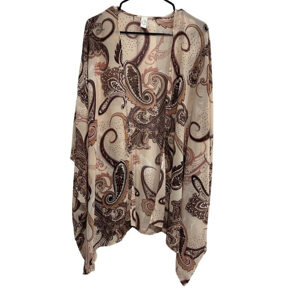 Bohemian Paisley Sheer Kimono Cardigan By CY Fashion Sz Large - Picture 1 of 8